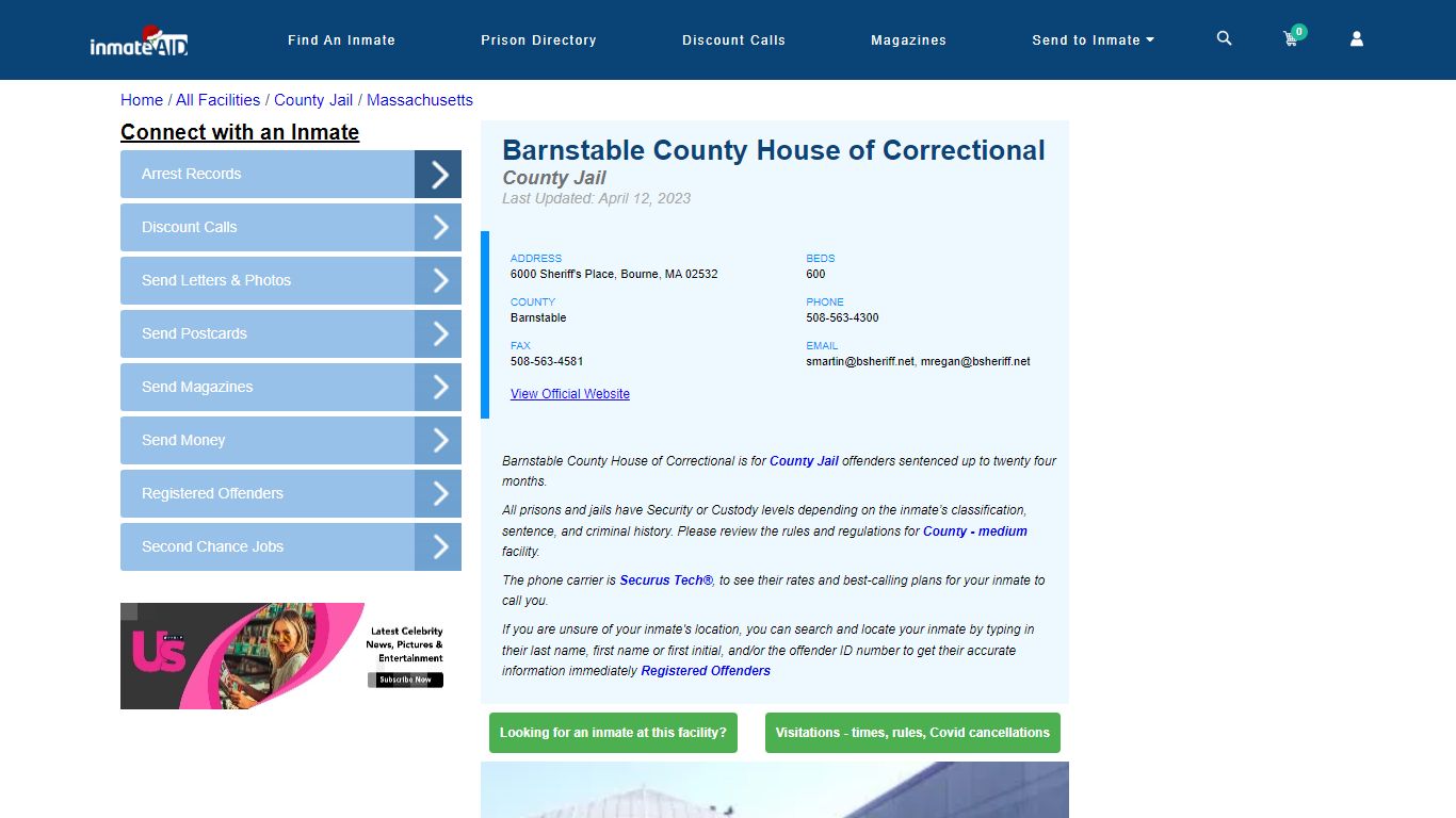Barnstable County House of Correctional - Inmate Locator - Bourne, MA